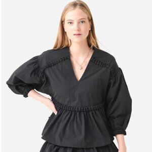 RHODE 'Arya' Balloon-Sleeve Cotton-Blend Peplum Top, Black